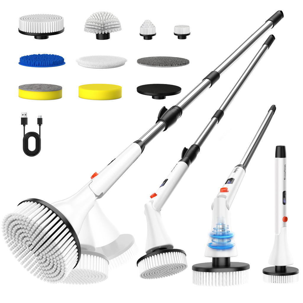 MayKing Electric Spin Scrubber with 9 Brush Heads, 3-Angle & 4-Length Adjustable Cordless Power Scrubber, 3-Speed & Battery LED Display, Electric Scrubber for Cleaning Bathroom Bathtub Floor Tiles