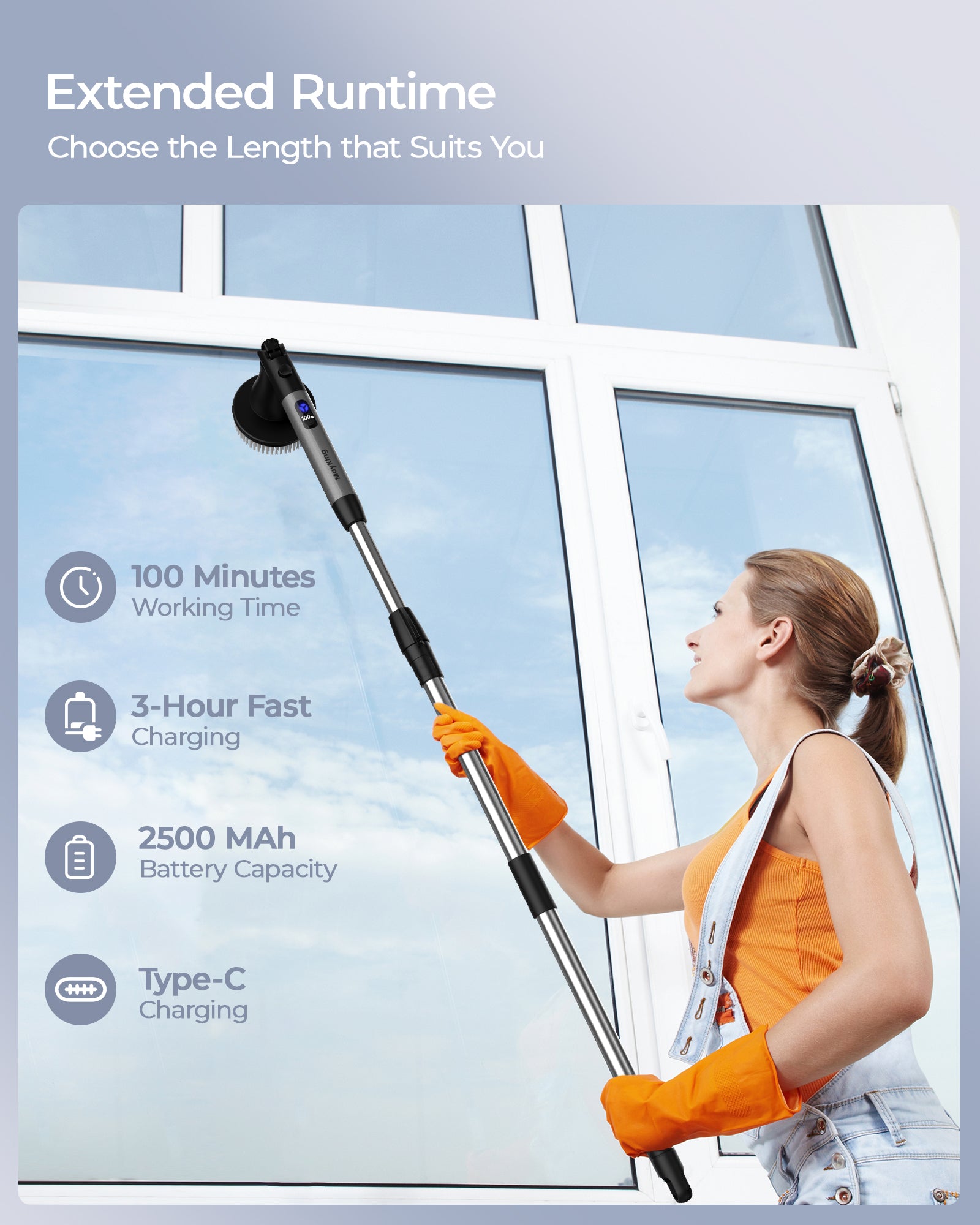 MayKing Electric Spin Scrubber with 9 Brush Heads, 3-Angle & 4-Length Adjustable Cordless Power Scrubber, 3-Speed & Battery LED Display, Electric Scrubber for Cleaning Bathroom Bathtub Floor Tiles