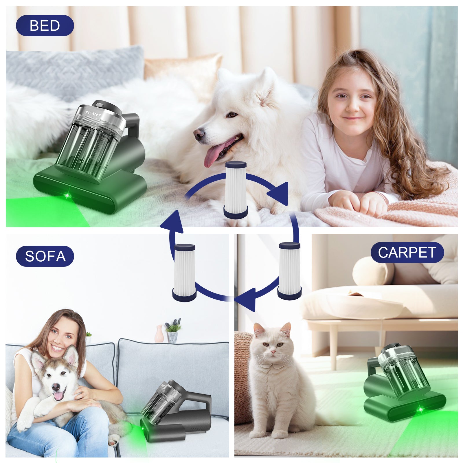 Teant 3 Pcs HEPA Filter, Replacement HEPA Filter Blue Gray Upgrade and Pink Mattress Vacuum