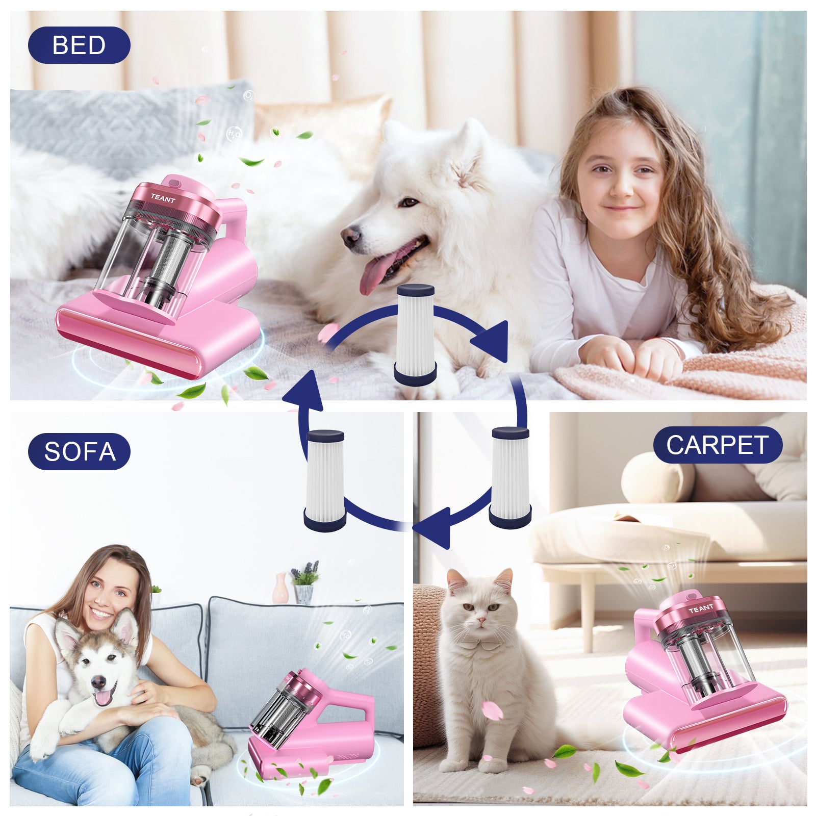 Teant 3 Pcs HEPA Filter, Replacement HEPA Filter Blue Gray Upgrade and Pink Mattress Vacuum