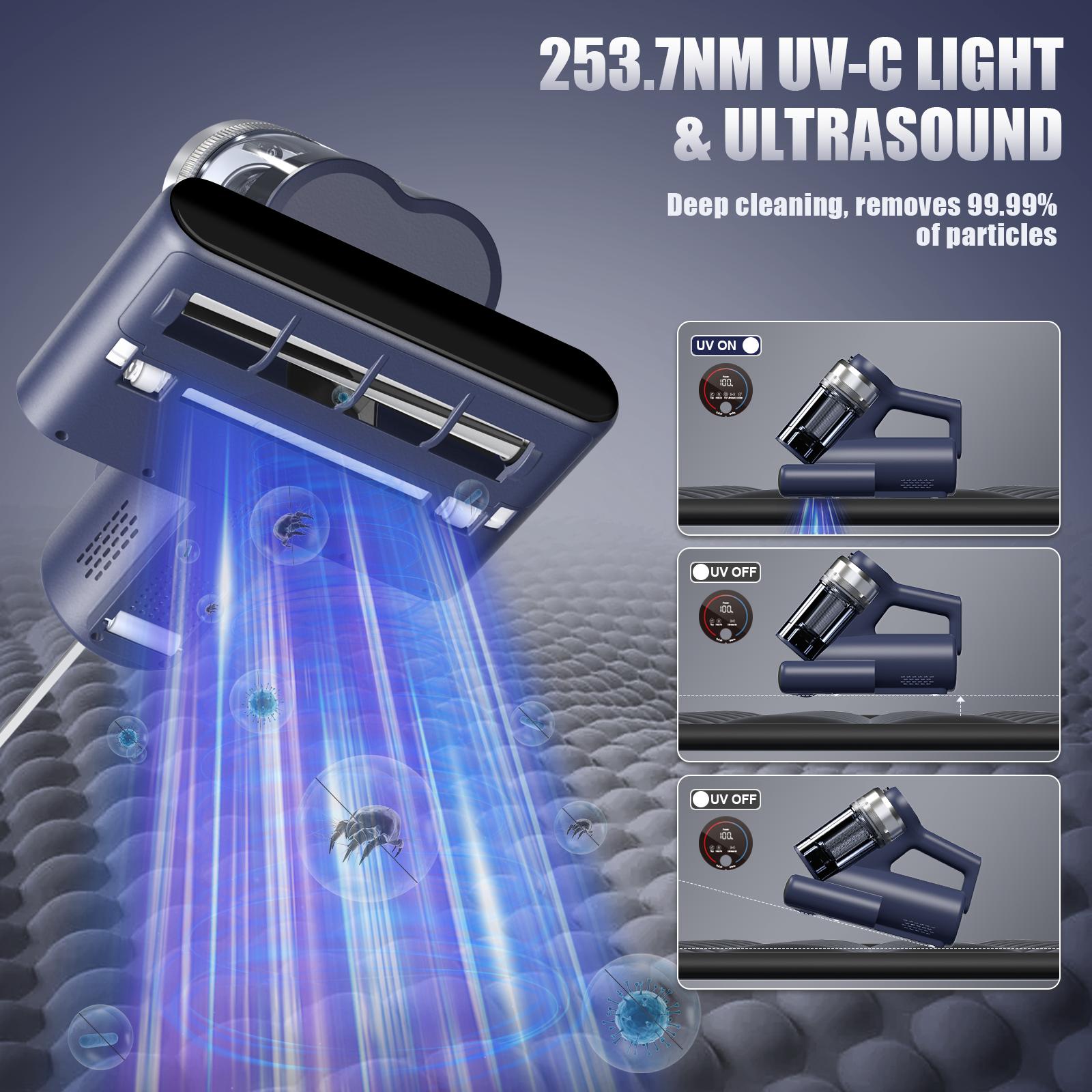 Teant Mattress Vacuum Cleaner for Dust Mites Removal, Bed Vacuum with UV-C Light & 149℉ Hot Air & Aroma Tablet & LED Display, 16Kpa Powerful Suction Double-Cup Handheld Vacuum Cleaner With HEPA Filter for Bed Couch Sofa Carpet