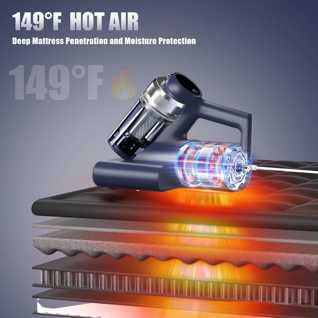 Teant Mattress Vacuum Cleaner for Dust Mites Removal, Bed Vacuum with UV-C Light & 149℉ Hot Air & Aroma Tablet & LED Display, 16Kpa Powerful Suction Double-Cup Handheld Vacuum Cleaner With HEPA Filter for Bed Couch Sofa Carpet