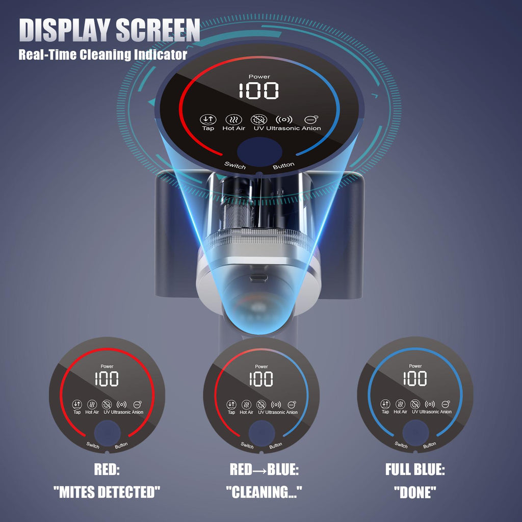 Teant Mattress Vacuum Cleaner for Dust Mites Removal, Bed Vacuum with UV-C Light & 149℉ Hot Air & Aroma Tablet & LED Display, 16Kpa Powerful Suction Double-Cup Handheld Vacuum Cleaner With HEPA Filter for Bed Couch Sofa Carpet