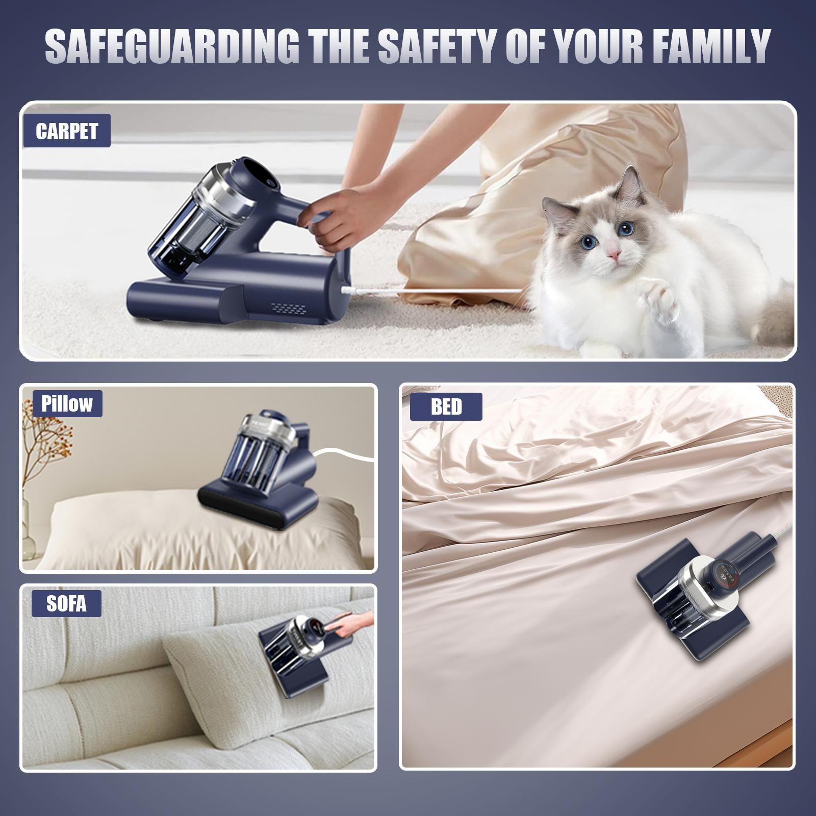 Teant Mattress Vacuum Cleaner for Dust Mites Removal, Bed Vacuum with UV-C Light & 149℉ Hot Air & Aroma Tablet & LED Display, 16Kpa Powerful Suction Double-Cup Handheld Vacuum Cleaner With HEPA Filter for Bed Couch Sofa Carpet