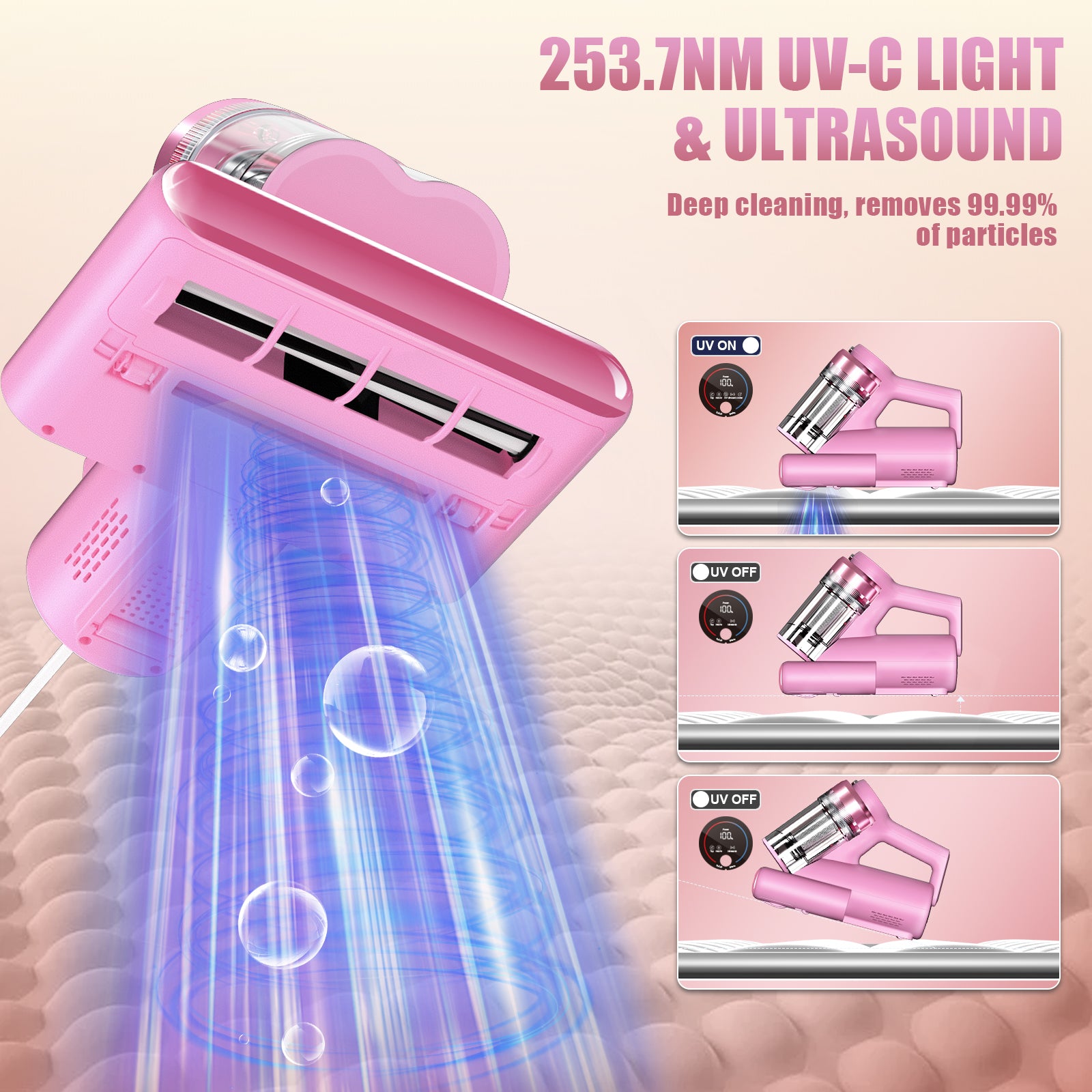 Teant Mattress Vacuum Bed Vacuum Cleaner with 253.7nm UV-C Light, Hyper Helix Motor with 16kPa Strong Suction & 33000 RPM/Min Tapping, HEPA Filter, 149℉ Heat & Ultrasonic & Anion for Bed and Pet