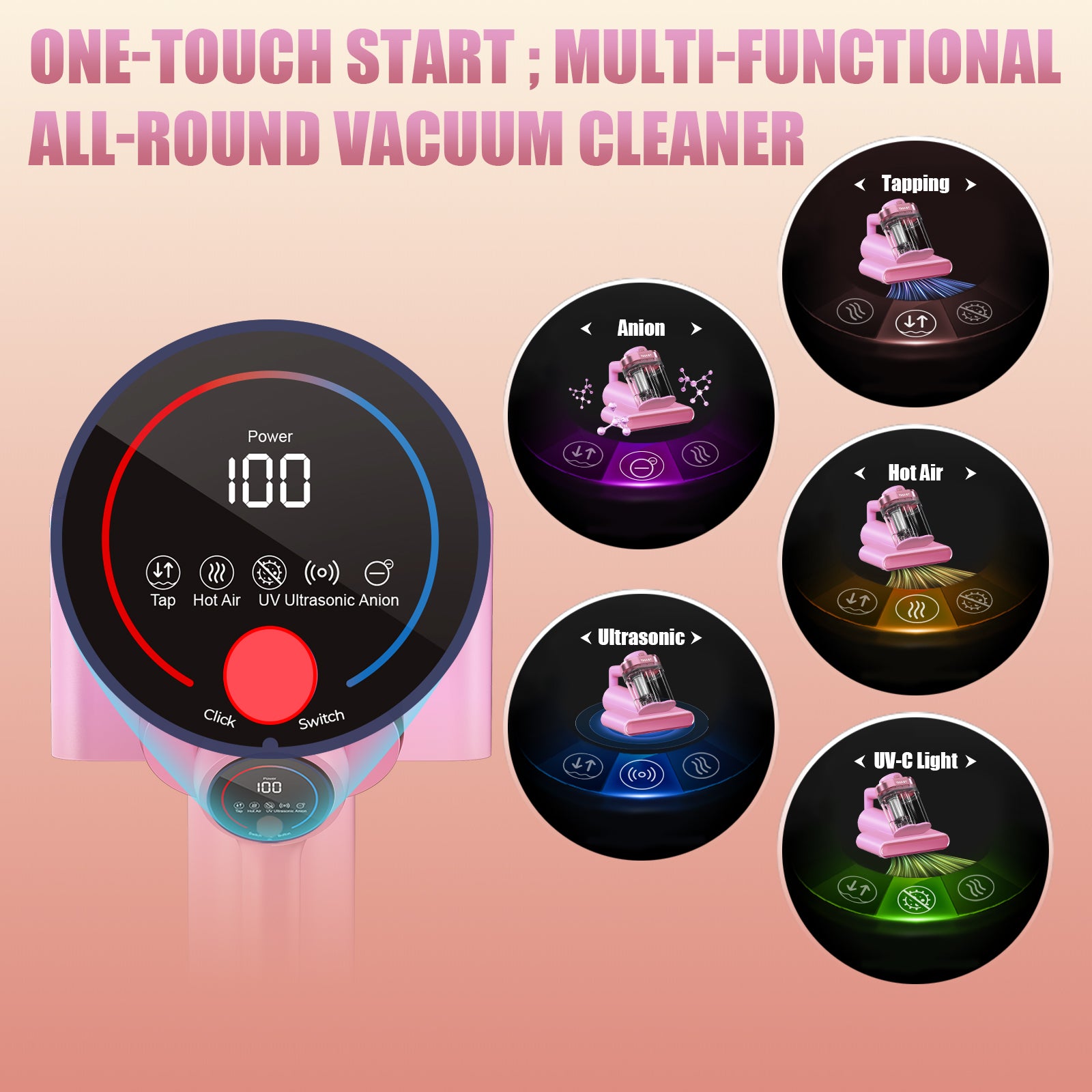 Teant Mattress Vacuum Bed Vacuum Cleaner with 253.7nm UV-C Light, Hyper Helix Motor with 16kPa Strong Suction & 33000 RPM/Min Tapping, HEPA Filter, 149℉ Heat & Ultrasonic & Anion for Bed and Pet