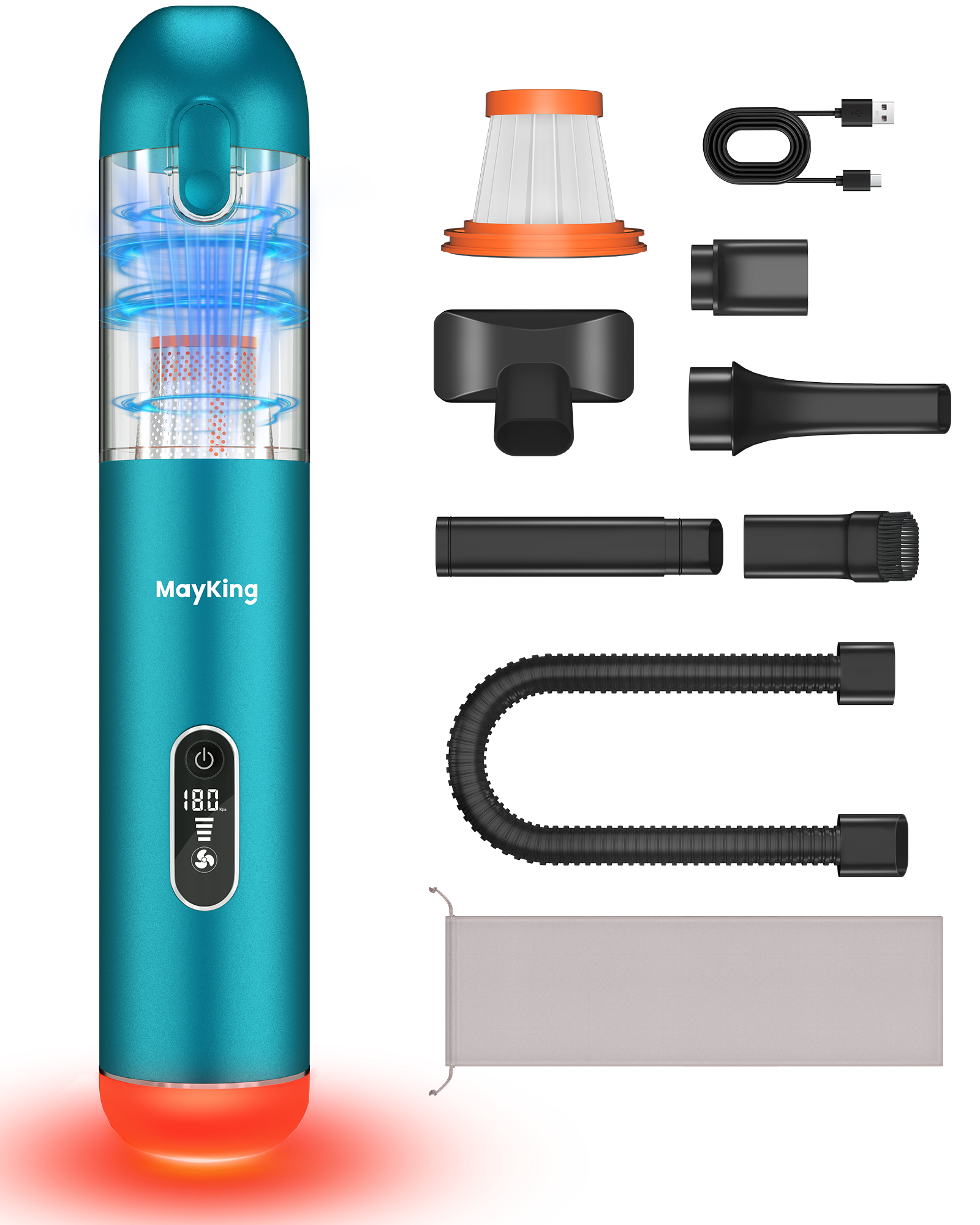 Mayking 5-in-1 Car Vacuum Portable Cordless, Handheld Vacuum with White LED & Red LED Flash, 115W 18000Pa High Power, 3 Suction Modes, Mini Vacuum Cleaner with LED Display for Car Home Keyboards