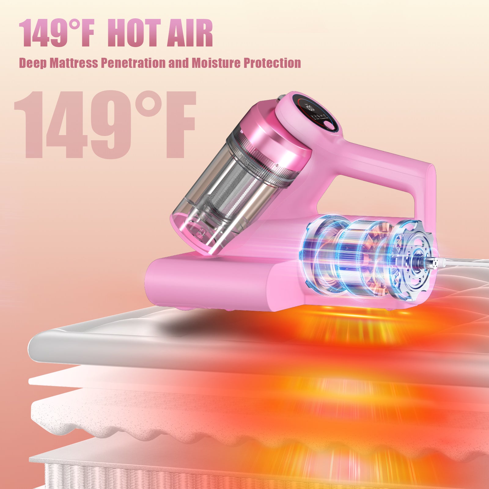Teant Mattress Vacuum Bed Vacuum Cleaner with 253.7nm UV-C Light, Hyper Helix Motor with 16kPa Strong Suction & 33000 RPM/Min Tapping, HEPA Filter, 149℉ Heat & Ultrasonic & Anion for Bed and Pet