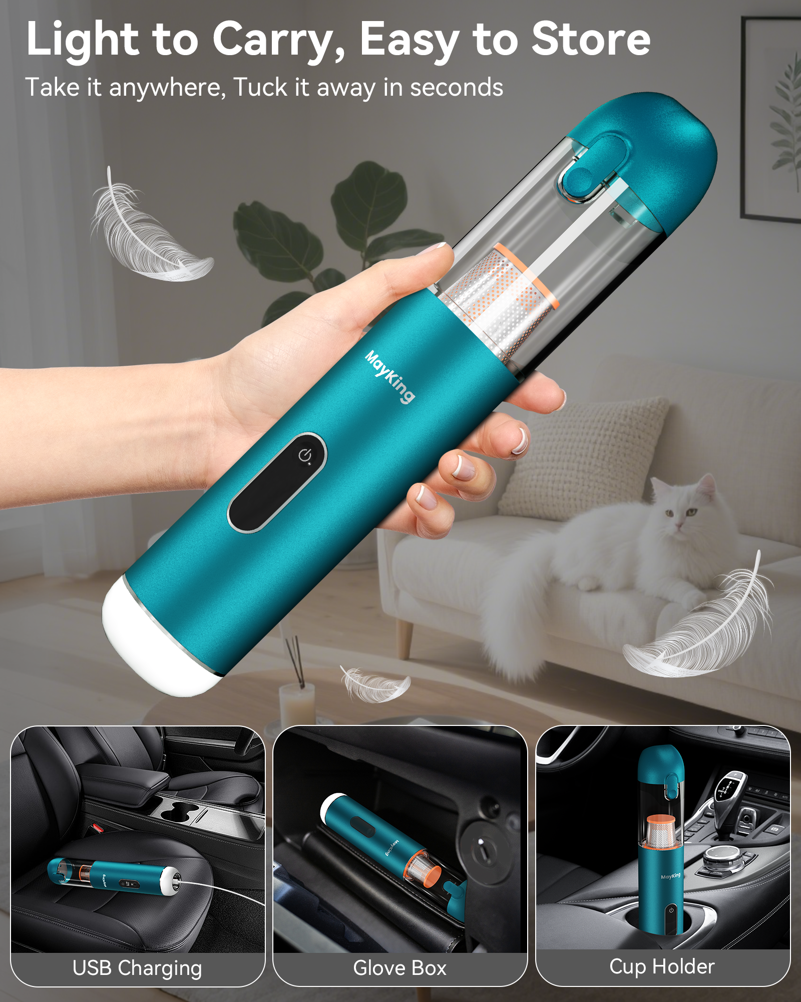 Mayking 5-in-1 Car Vacuum Portable Cordless, Handheld Vacuum with White LED & Red LED Flash, 115W 18000Pa High Power, 3 Suction Modes, Mini Vacuum Cleaner with LED Display for Car Home Keyboards